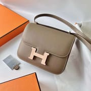 CONSTANCE EPSOM CK18 ETOUPE GREY ROSE GOLD HARDWARE RGHW 18CM FULL HANDMADE