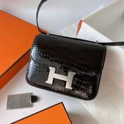 CONSTANCE SHINY ALLIGATOR CROCODILE CK89 BLACK SILVER HARDWARE PHW 19CM FULL HANDMADE