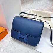 CONSTANCE EPSOM S4 DEEP BLUE ENAMEL BUCKLE SILVER HARDWARE 24CM FULL HANDMADE