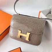 CONSTANCE SHINY ALLIGATOR CK81 TURTLEDOVE GREY GOLD HARDWARE GHW 18CM FULL HANDMADE