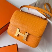 CONSTANCE MATTE ALLIGATOR CROCODILE 9I APRICOT YELLOW GOLD HARDWARE GHW 18CM FULL HANDMADE