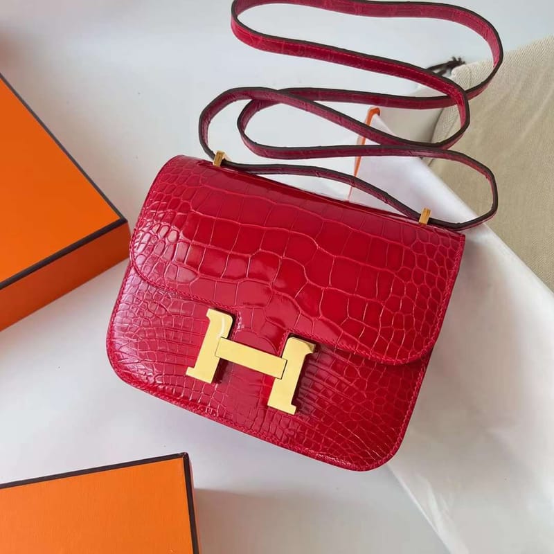 CONSTANCE SHINY ALLIGATOR CROCODILE CK95 FERRARI RED GOLD HARDWARE GHW 18CM FULL HANDMADE