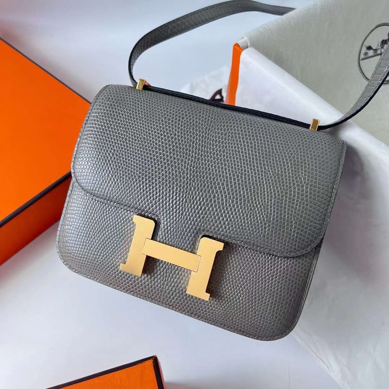 CONSTANCE LIZARD CK81 TURTLEDOVE GREY GOLD HARDWARE GHW 18CM FULL HANDMADE