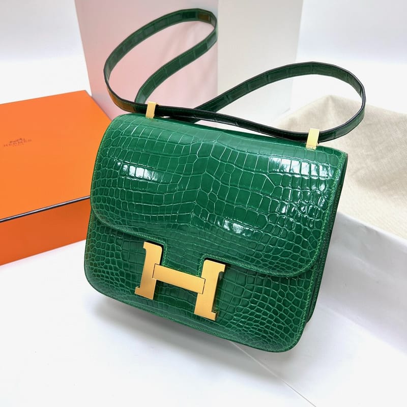 CONSTANCE CROCODILE SHINY CACTUS GREEN GOLD HARDWARE GHW 24CM FULL HANDMADE