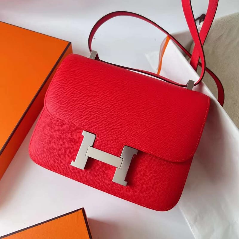 CONSTANCE EPSOM S3 BRIGHT RED SILVER HARDWARE PHW 24CM FULL HANDMADE