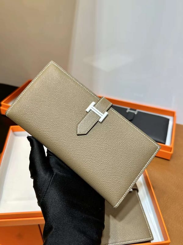 Bearn 208 Long Wallet Epsom Ck18 Etoupe Grey Silver Hardware Full Handmade Phw