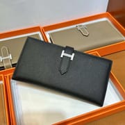 BEARN 208 LONG WALLET EPSOM CK89 BLACK SILVER HARDWARE FULL HANDMADE PHW