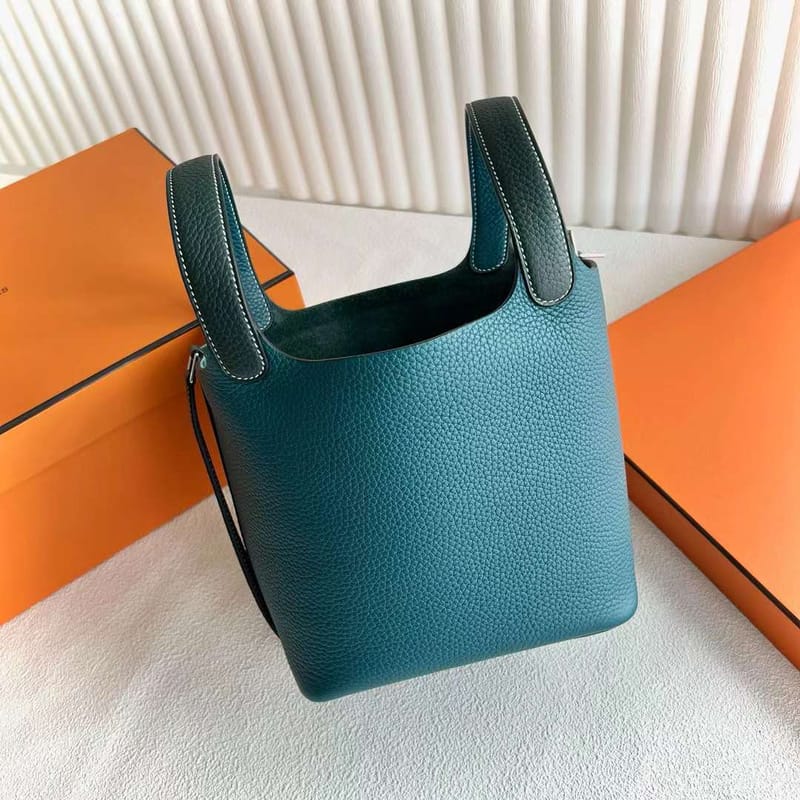Picotin 18cm Clemence W0 Turquoise & 6o Pine Green Silver Hardware Full Handmade Phw