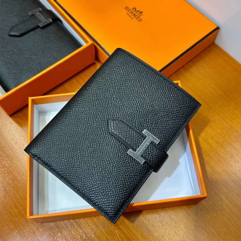 Bearn H Short Wallet Epsom Ck89 Black Gold Hardware Full Handmade