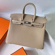 BIRKIN TOGO S2 LIGHT KHAKI & 8W LIPSTICK PINK SILVER HARDWARE 25CM FULL HANDMADE PHW