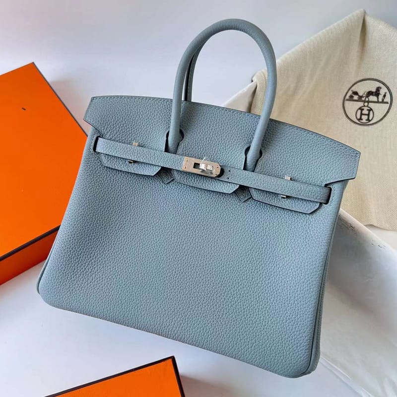 BIRKIN TOGO J7 LINEN BLUE SILVER HARDWARE 25CM PHW FULL HANDMADE