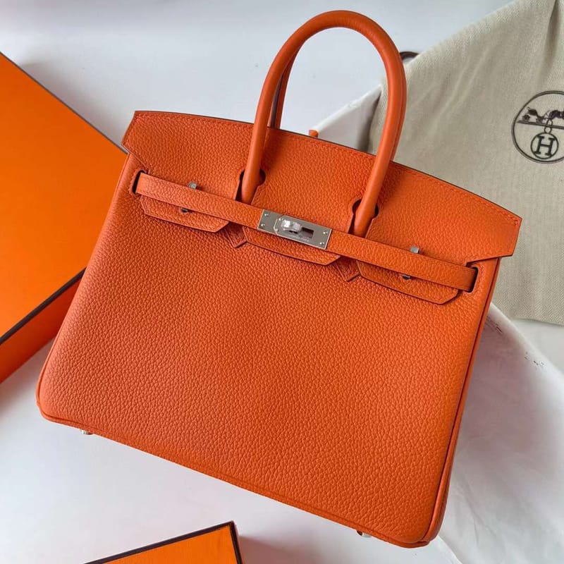 BIRKIN TOGO CK93 ORANGE SILVER HARDWARE PHW 25CM FULL HANDMADE
