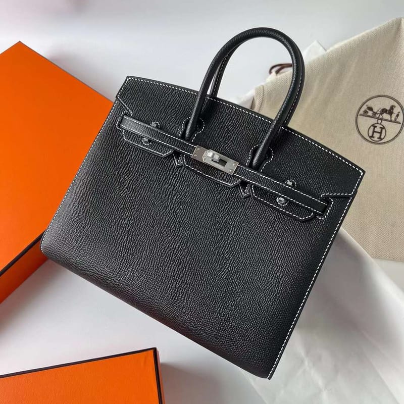 BIRKIN SELLIER EPSOM CK89 BLACK WHITE LINE SILVER HARDWARE PHW 25CM FULL HANDMADE