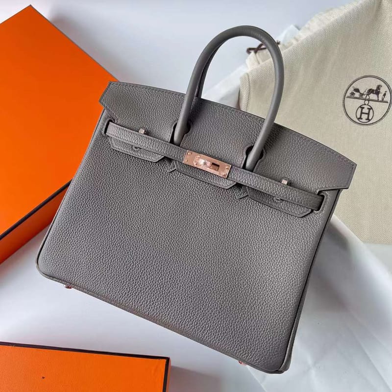 BIRKIN TOGO 8F TINWARE GREY ROSE GOLD HARDWARE RGHW 25CM FULL HANDMADE
