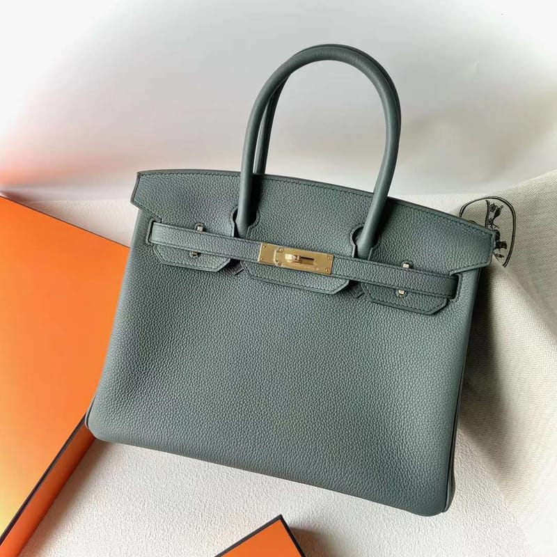 BIRKIN TOGO CC63 ALMOND GREEN GOLD HARDWARE 30CM FULL HANDMADE GHW
