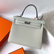 KELLY TOGO 0W CRYSTAL GREY SILVER HARDWARE PHW 25CM FULL HANDMADE