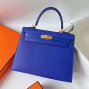 KELLY EPSOM 7T BRIGHT BLUE GOLD HARDWARE GHW 25CM FULL HANDMADE