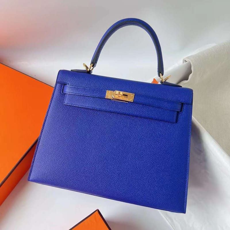 Kelly 25cm Epsom 7t Bright Blue Gold Hardware Ghw Full Handmade
