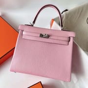 KELLY CHEVRE 3Q PINK & I2 CREAMY WHITE SILVER HARDWARE PHW 25CM FULL HANDMADE