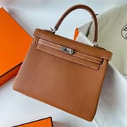 KELLY TOGO CK37 GOLDEN BROWN SILVER HARDWARE 25CM PHW FULL HANDMADE