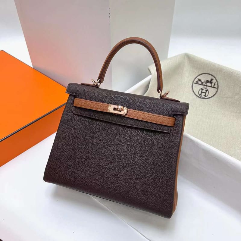KELLY TOGO CK46 EBONY & CK37 GOLDEN BROWN ROSE GOLD HARDWARE 25CM FULL HANDMADE