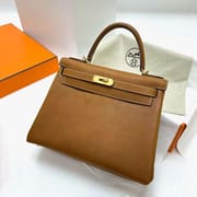 KELLY BARENIA FAUBOURG 34 GOLDEN BROWN GOLD HARDWARE GHW 28CM FULL HANDMADE