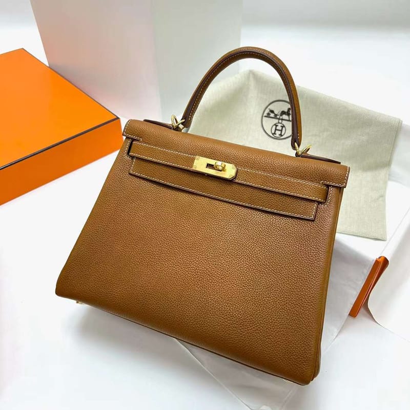KELLY BARENIA FAUBOURG 34 GOLDEN BROWN GOLD HARDWARE GHW 28CM FULL HANDMADE