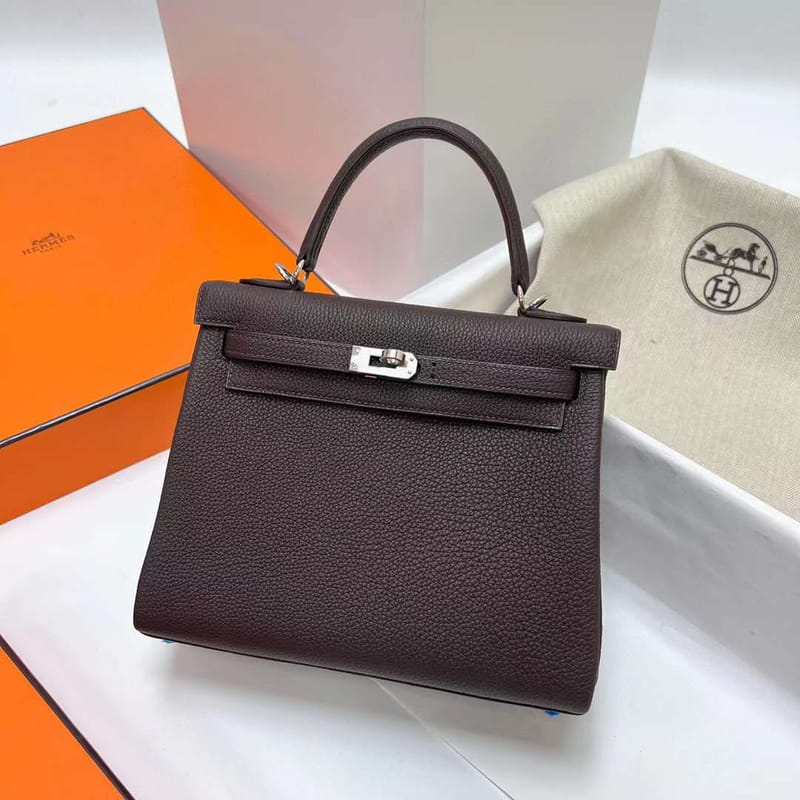 KELLY TOGO CK46 EBENE SILVER HARDWARE PHW 25CM FULL HANDMADE