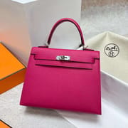KELLY EPSOM 0D ROSE PINK SILVER HARDWARE PHW 25CM FULL HANDMADE