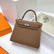 KELLY TOGO 3G CHESTNUT & ROSE PINK SILVER HARDWARE PHW 25CM FULL HANDMADE