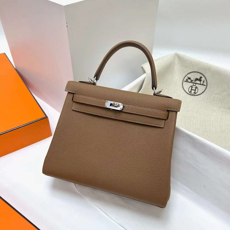 KELLY TOGO 3G CHESTNUT & ROSE PINK SILVER HARDWARE PHW 25CM FULL HANDMADE