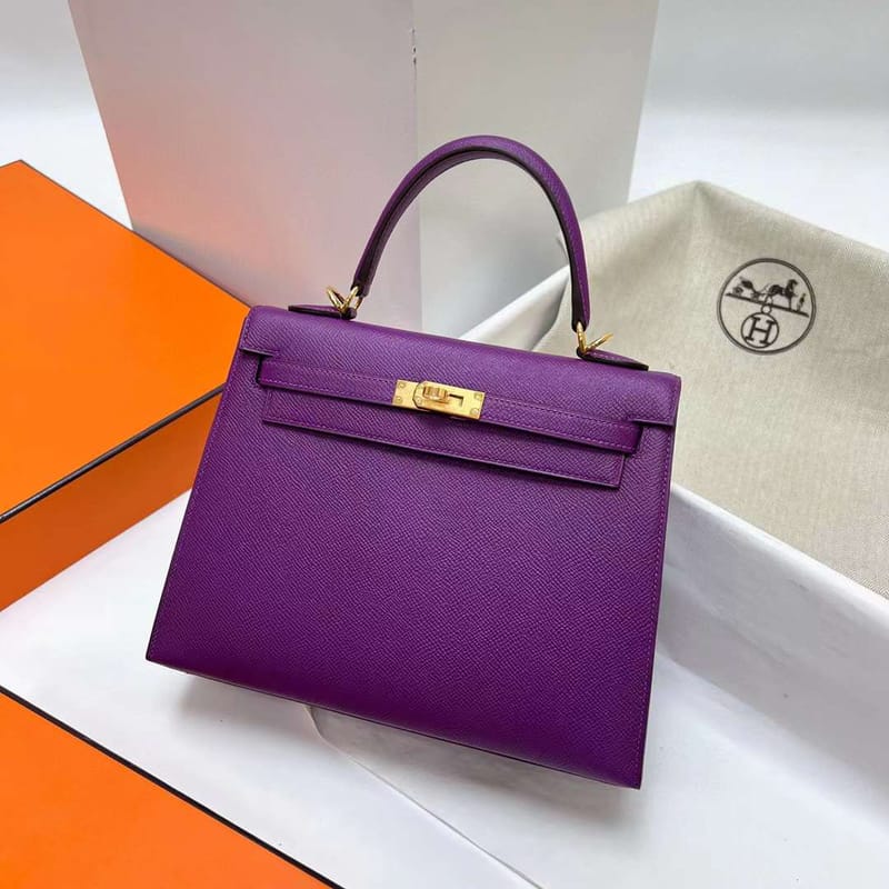 KELLY EPSOM P9 ACTINIAE PURPLE GOLD HARDWARE GHW 25CM FULL HANDMADE
