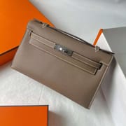 KELLY POCHETTE EPSOM CK18 ETOUPE GREY SILVER HARDWARE 22CM FULL HANDMADE PHW