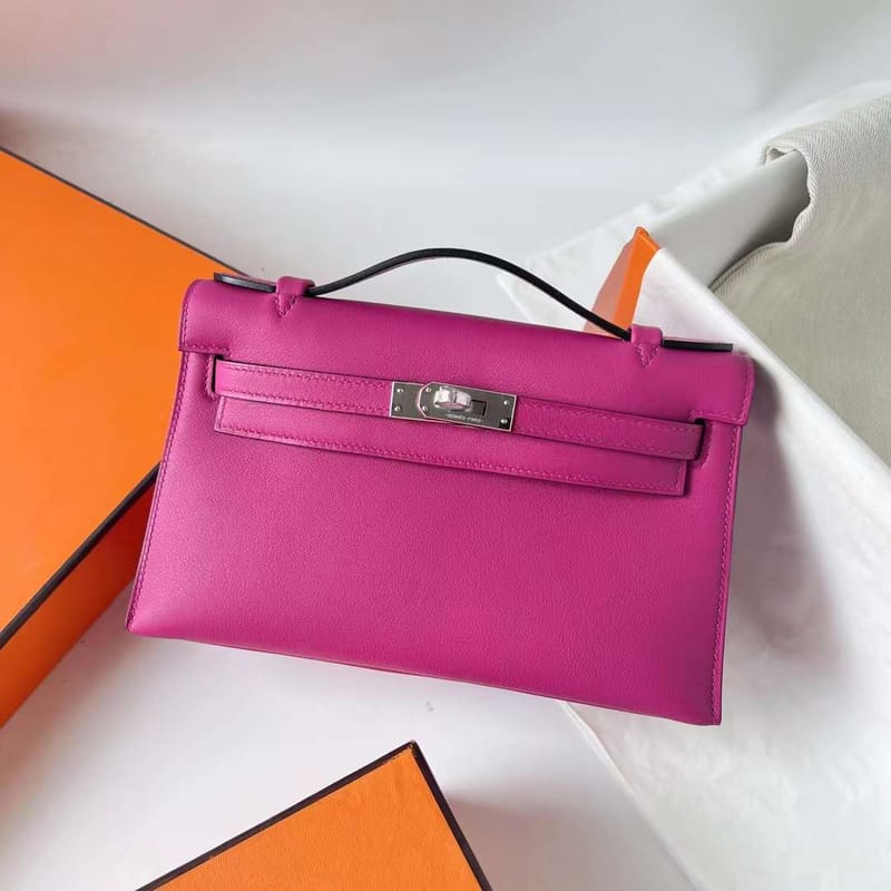 MINI KELLY SWIFT L3 ROSE PURPLE SILVER HARDWARE PHW 22CM FULL HANDMADE