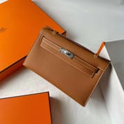 KELLY POCHETTE EPSOM CK37 GOLDEN BROWN SILVER HARDWARE 22CM FULL HANDMADE PHW