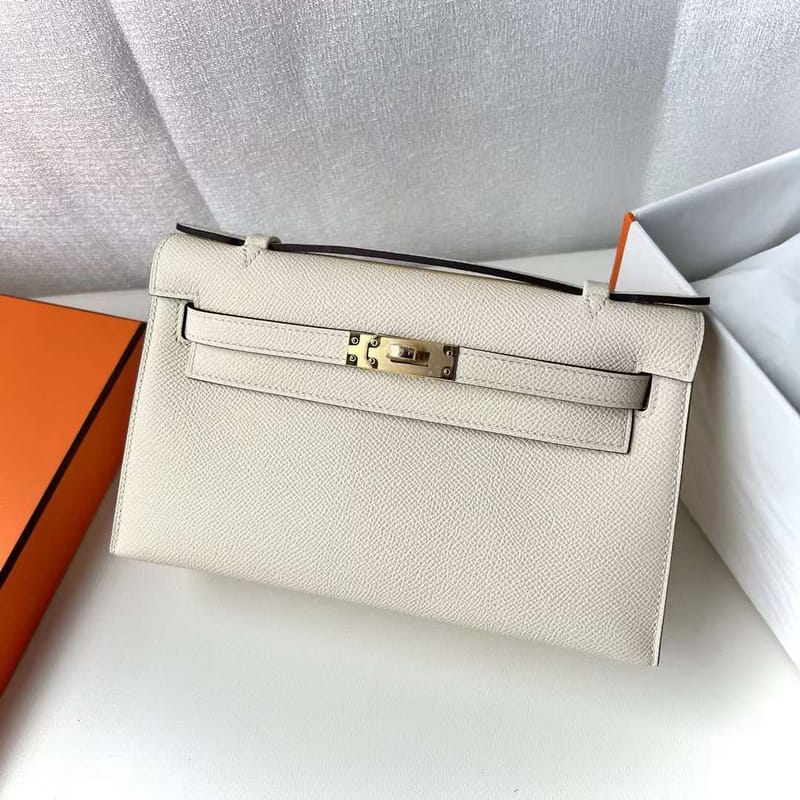 MINI KELLY POCHETTE EPSOM I2 CREAM WHITE GOLD HARDWARE 22CM FULL HANDMADE GHW
