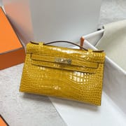 MINI POCHETTE ALLIGATOR SHINY 9D AMBER YELLOW GOLD HARDWARE GHW 22CM FULL HANDMADE