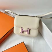 CONSTANCE MIRROR EPSOM I2 CREAMY WHITE & X9 MALLOW PURPLE GOLD HARDWARE 18CM FULL HANDMADE GHW