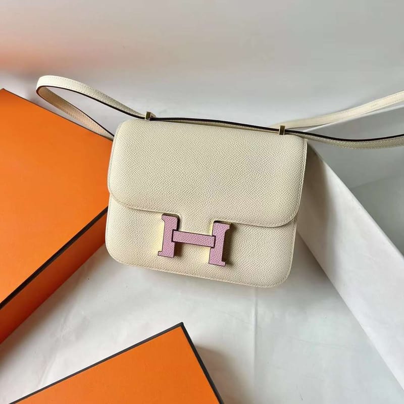 Constance 18cm Mirror Epsom I2 Creamy White & X9 Mallow Purple Gold Hardware Full Handmade Ghw