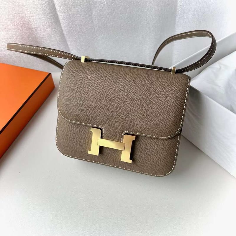 CONSTANCE EPSOM CK18 ETOUPE GREY GOLD HARDWARE 18CM FULL HANDMADE GHW