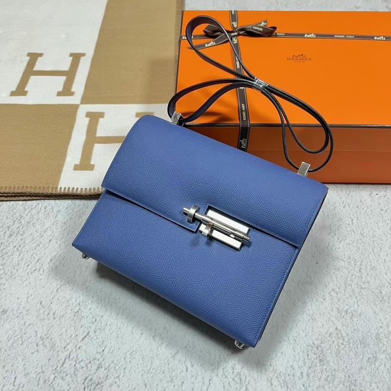 VERROU EPSOM 7E BRIGHT BLUE SILVER HARDWARE 21CM FULL HANDMADE