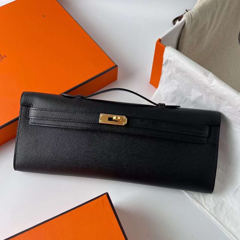 KELLY CUT EPSOM CK89 BLACK GOLD HARDWARE GHW 31CM FULL HANDMADE
