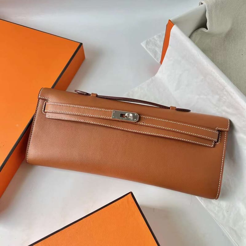 KELLY CUT SWIFT CK37 GOLDEN BROWN SILVER HARDWARE PHW 31CM FULL HANDMADE