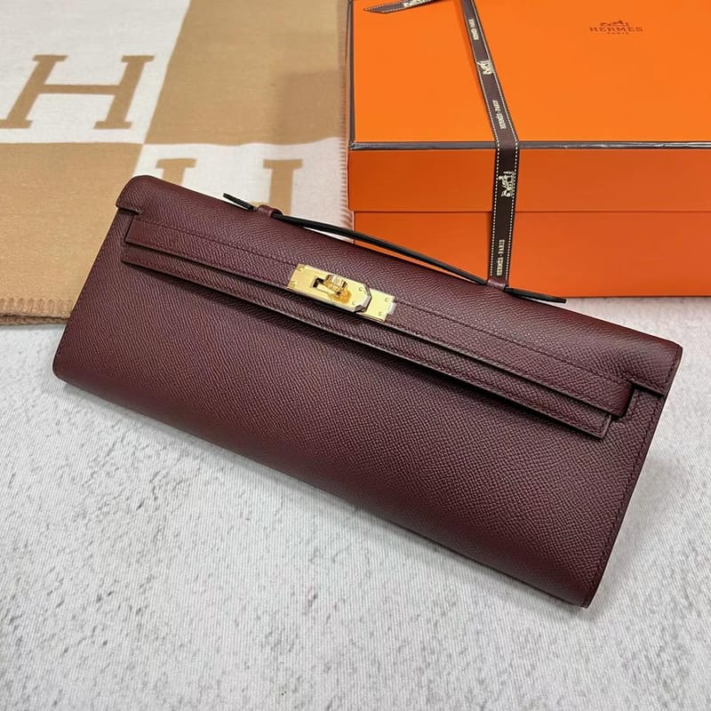 KELLY CUT EPSOM CK57 BORDEAUX RED GOLD HARDWARE 31CM FULL HANDMADE