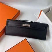 KELLY CUT EPSOM CK89 BLACK SILVER HARDWARE PHW 31CM FULL HANDMADE