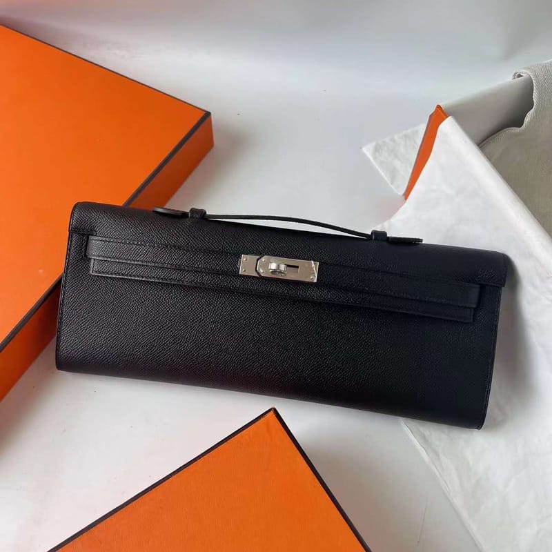Kelly Cut 31cm Epsom Ck89 Black Silver Hardware Phw Full Handmade