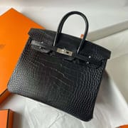BIRKIN MATTE ALLIGATOR CROCODILE CK89 BLACK SILVER HARDWARE 25CM FULL HANDMADE PHW
