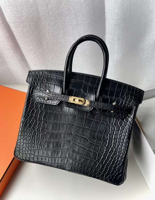 BIRKIN MATTE ALLIGATOR CROCODILE CK89 BLACK GOLD HARDWARE 25CM FULL HANDMADE GHW