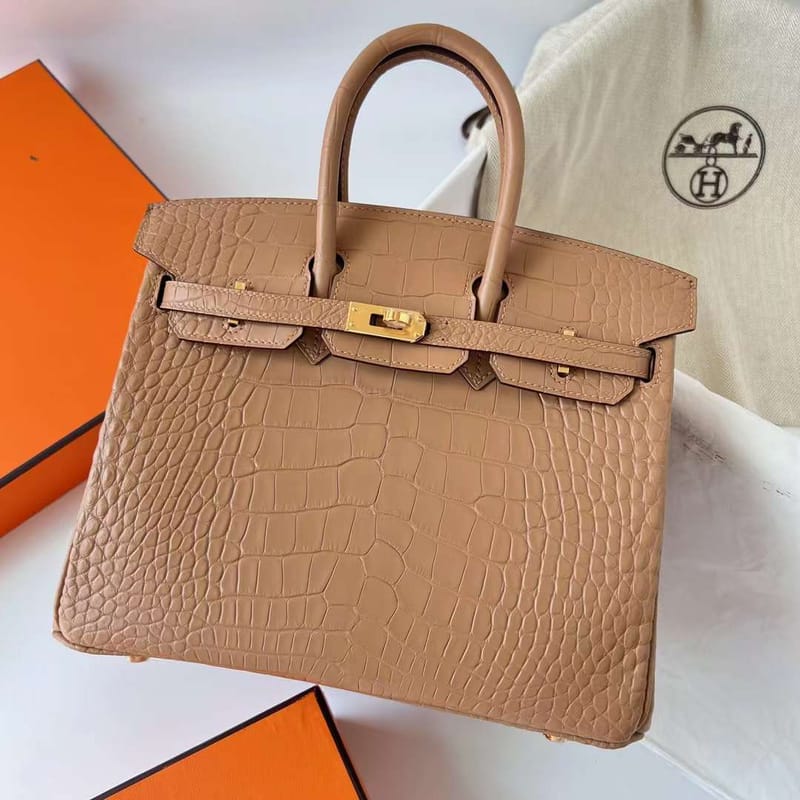 BIRKIN MATTE ALLIGATOR CROCODILE 0M TEA KHAKI GOLD HARDWARE GHW 25CM FULL HANDMADE