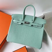 BIRKIN MATTE ALLIGATOR CROCODILE 6U NEW MINT GREEN SILVER HARDWARE PHW 25CM FULL HANDMADE